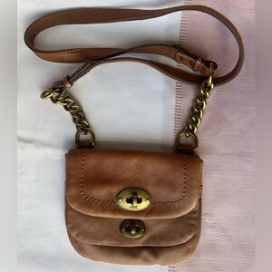 Fossil Mason Rich Burgundy-Brown Double Flap Choc Brown Leather Crossbody